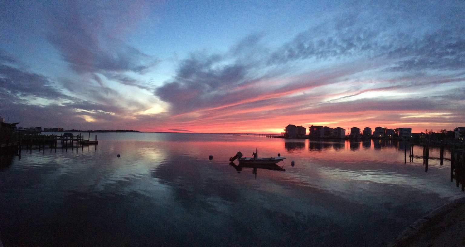 Sunset over a calm bay